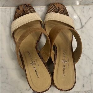 Chinese Laundry Brown and Cream Slip-On Heels